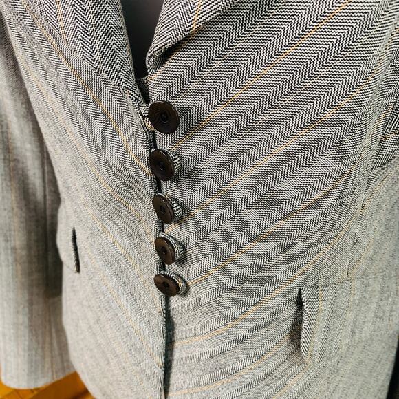 Classiques Entier Size 6 Blazer Jacket Gray Rust Pumpkin Stripe Career Office - Picture 5 of 16